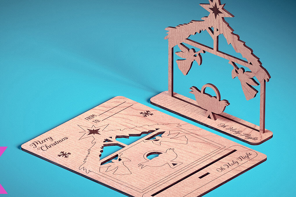 Σετ των 2 Intra απο ξύλο plywood 3mm-4mm πάχος - Χριστουγεννιάτικη Ξύλινη Κάρτα Laser Cut  | Δίασταση 15x15 cm INTRAFABR-72319736