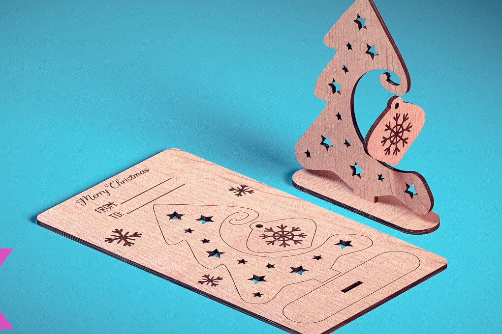 Σετ των 2 Intra απο ξύλο plywood 3mm-4mm πάχος - Χριστουγεννιάτικη Ξύλινη Κάρτα Laser Cut  | Δίασταση 15x15 cm INTRAFABR-72319794