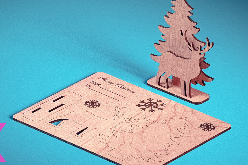 Σετ των 2 Intra απο ξύλο plywood 3mm-4mm πάχος - Χριστουγεννιάτικη Ξύλινη Κάρτα Laser Cut  | Δίασταση 15x15 cm INTRAFABR-72319816