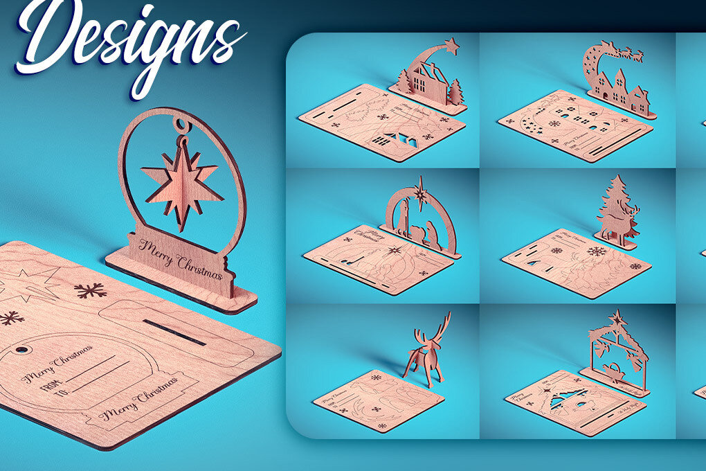 Σετ των 2 Intra απο ξύλο plywood 3mm-4mm πάχος - Χριστουγεννιάτικη Ξύλινη Κάρτα Laser Cut  | Δίασταση 15x15 cm INTRAFABR-72319545