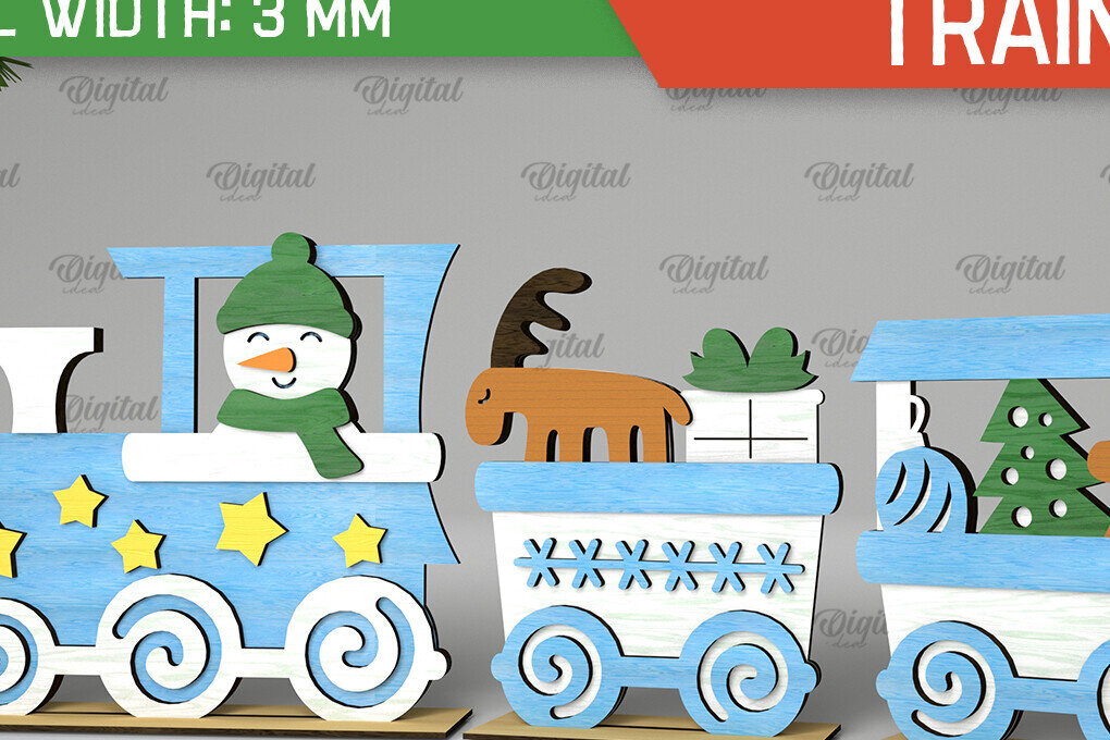 Σετ των 2 Intra απο ξύλο plywood 3mm-4mm πάχος - Χριστουγεννιάτικο ξύλινο τρένο σχέδιο κοπής με λέιζερ Δίασταση 15x15 cm INTRAFABR-105127030