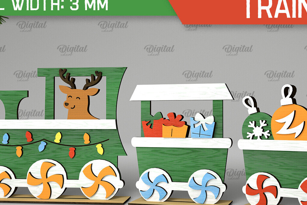 Σετ των 2 Intra απο ξύλο plywood 3mm-4mm πάχος - Χριστουγεννιάτικο ξύλινο τρένο σχέδιο κοπής με λέιζερ Δίασταση 15x15 cm INTRAFABR-105126816