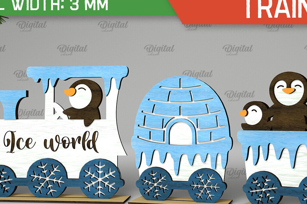 Σετ των 2 Intra απο ξύλο plywood 3mm-4mm πάχος - Χριστουγεννιάτικο ξύλινο τρένο σχέδιο κοπής με λέιζερ Δίασταση 15x15 cm INTRAFABR-105126858