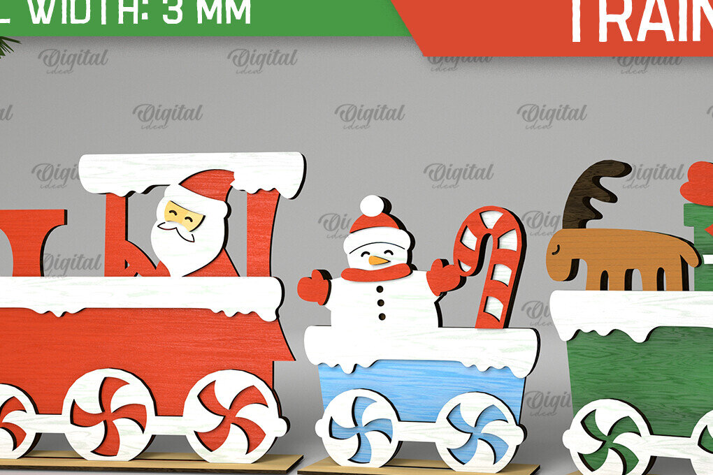 Σετ των 2 Intra απο ξύλο plywood 3mm-4mm πάχος - Χριστουγεννιάτικο ξύλινο τρένο σχέδιο κοπής με λέιζερ Δίασταση 15x15 cm INTRAFABR-105126878