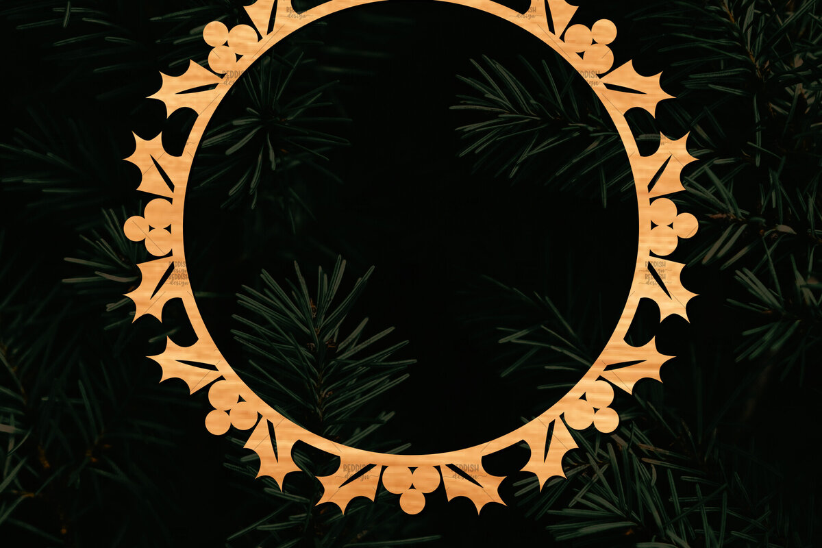 Σετ των 2 Intra απο ξύλο plywood 3mm-4mm πάχος - Χριστουγεννιάτικο στεφάνι τρισδιάστατο σχέδιο κοπής με λέιζερ Δίασταση 20x20 cm INTRAFABR-109213621