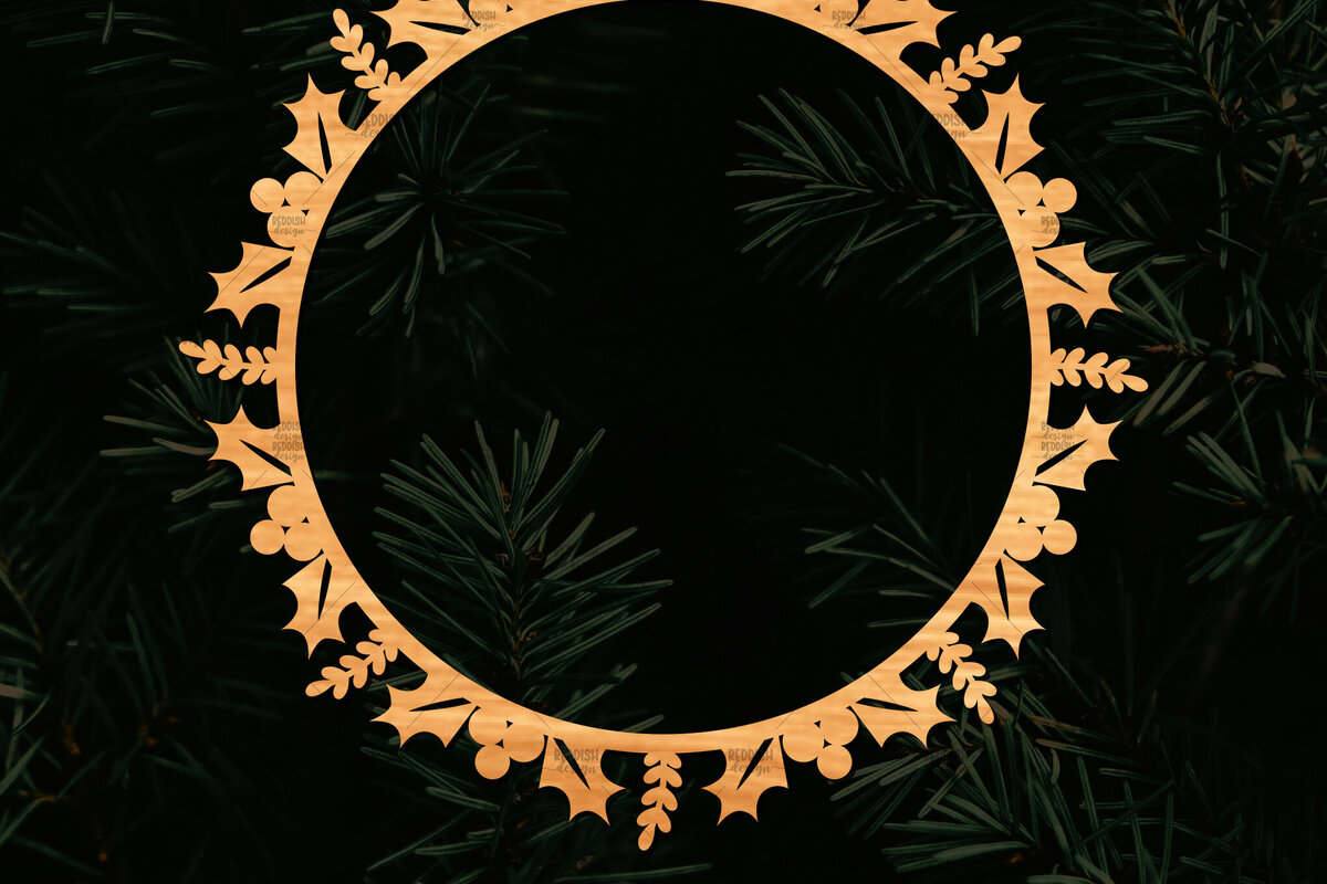 Σετ των 2 Intra απο ξύλο plywood 3mm-4mm πάχος - Χριστουγεννιάτικο στεφάνι τρισδιάστατο σχέδιο κοπής με λέιζερ Δίασταση 20x20 cm INTRAFABR-109213650