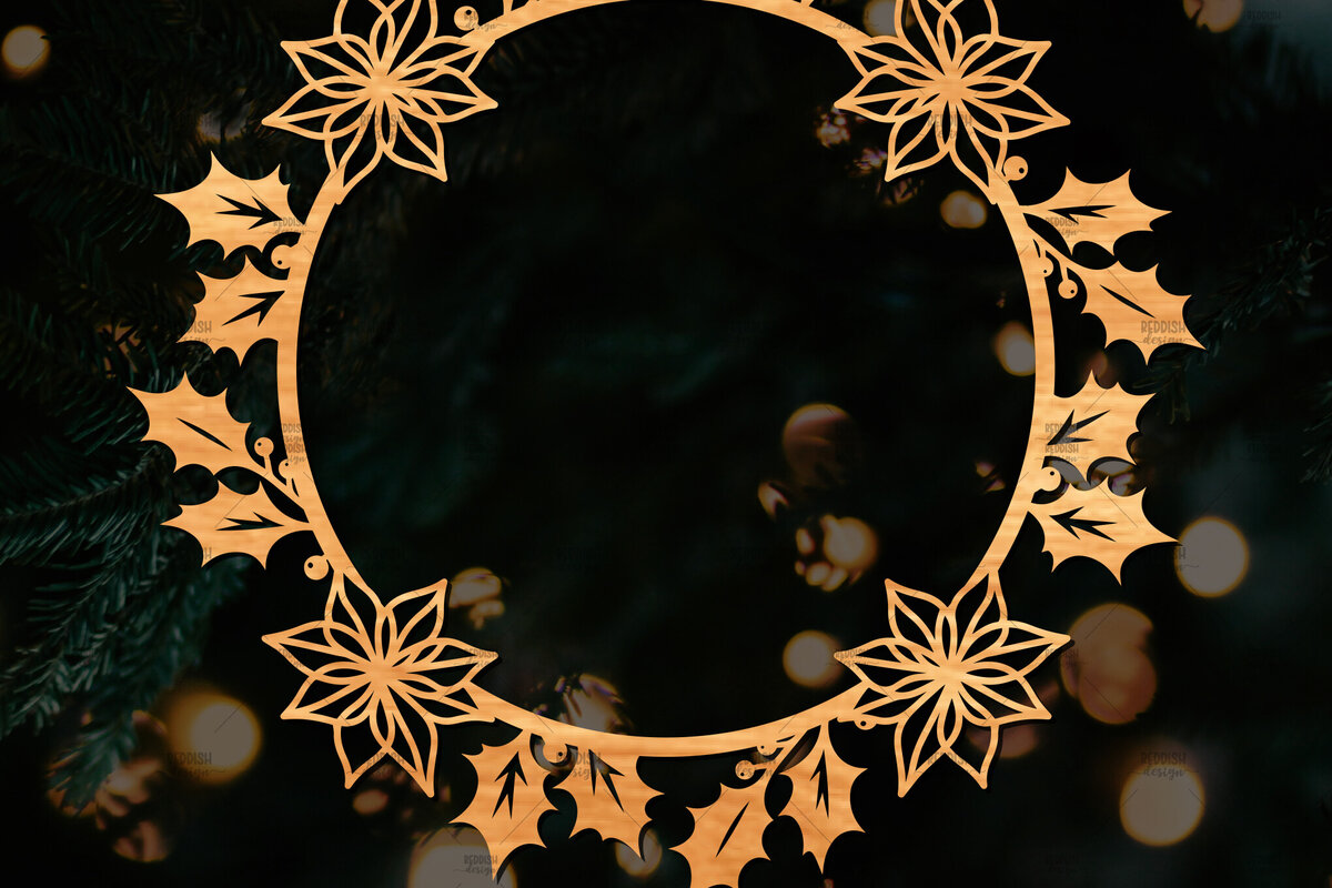 Σετ των 2 Intra απο ξύλο plywood 3mm-4mm πάχος - Χριστουγεννιάτικο στεφάνι τρισδιάστατο σχέδιο κοπής με λέιζερ Δίασταση 20x20 cm INTRAFABR-109213689