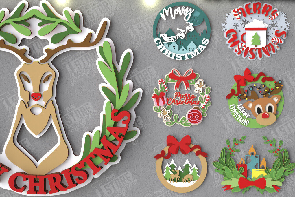 Σετ των 2 Intra απο ξύλο plywood 3mm-4mm πάχος - Δέσμη Χριστουγεννιάτικων Στεφανιών | Διακόσμηση βεράντας Δίασταση 15x15 cm INTRAFABR-109025809