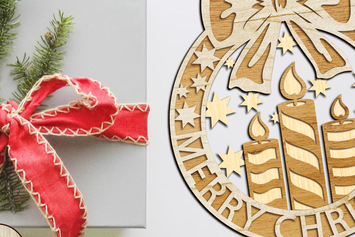 Σετ των 2 Intra απο ξύλο plywood 3mm-4mm πάχος - Χριστουγεννιάτικο στεφάνι διακοσμητικό πρότυπο Δίασταση 16x19 cm INTRAFABR-108685439