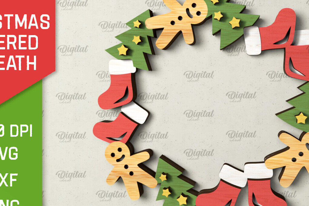 Σετ των 2 Intra απο ξύλο plywood 3mm-4mm πάχος - Χριστουγεννιάτικο στεφάνι πόρτας πινακίδα  Δίασταση 15x15 cm INTRAFABR-105128652