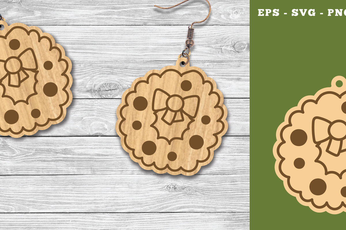 Σετ των 3 Intra απο ξύλο plywood 3mm-4mm πάχος - Χριστουγεννιάτικο στεφάνι σκουλαρίκια κοπής με λέιζερ  Δίασταση 3x3 cm INTRAFABR-111785575