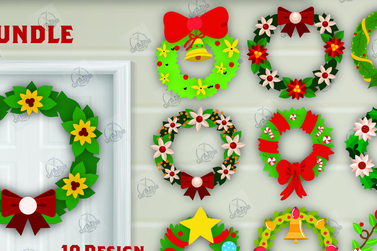 Σετ των 2 Intra απο ξύλο plywood 3mm-4mm πάχος - Πακέτο  με χριστουγεννιάτικο στεφάνι Δίασταση 15x15 cm INTRAFABR-111494876