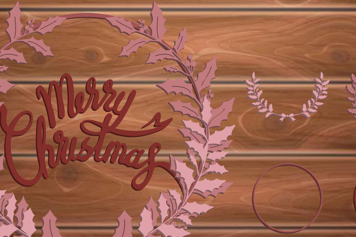 Σετ των 3 Intra απο ξύλο plywood 3mm-4mm πάχος - Χριστουγεννιάτικο στεφάνι Multilayer  Δίασταση 20x20 cm INTRAFABR-15679096