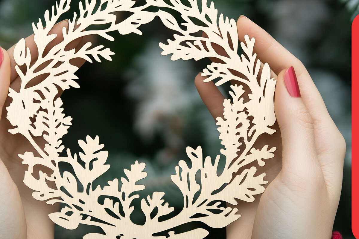 Σετ των 3 Intra απο ξύλο plywood 3mm-4mm πάχος - Χριστουγεννιάτικο στεφάνι στολίδι   Cut Δίασταση 4x4 cm INTRAFABR-109473730