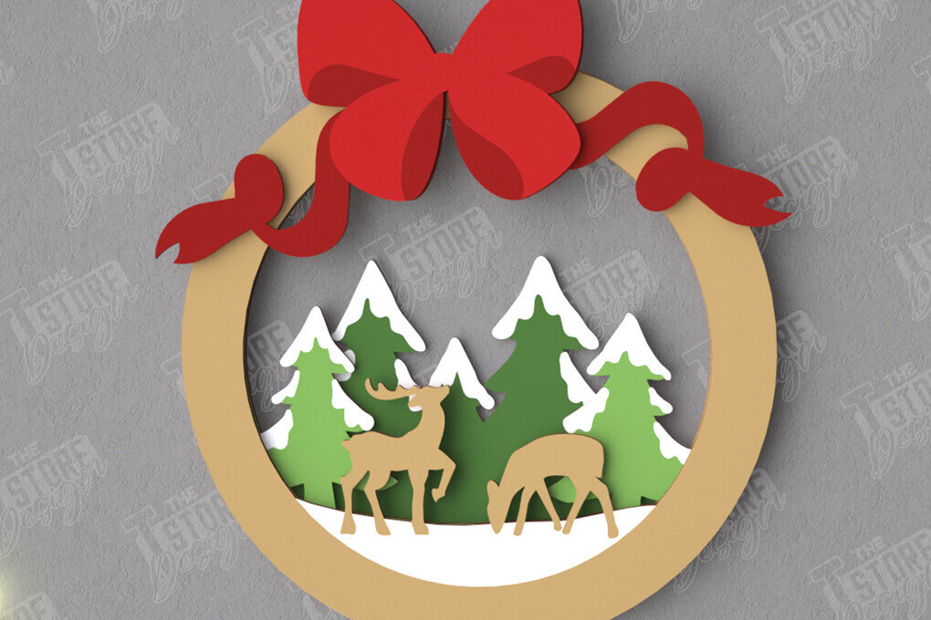 Σετ των 2 Intra απο ξύλο plywood 3mm-4mm πάχος - Χριστουγεννιάτικο στεφάνι | Διακόσμηση βεράντας | Αργία Δίασταση 15x15 cm INTRAFABR-109025614