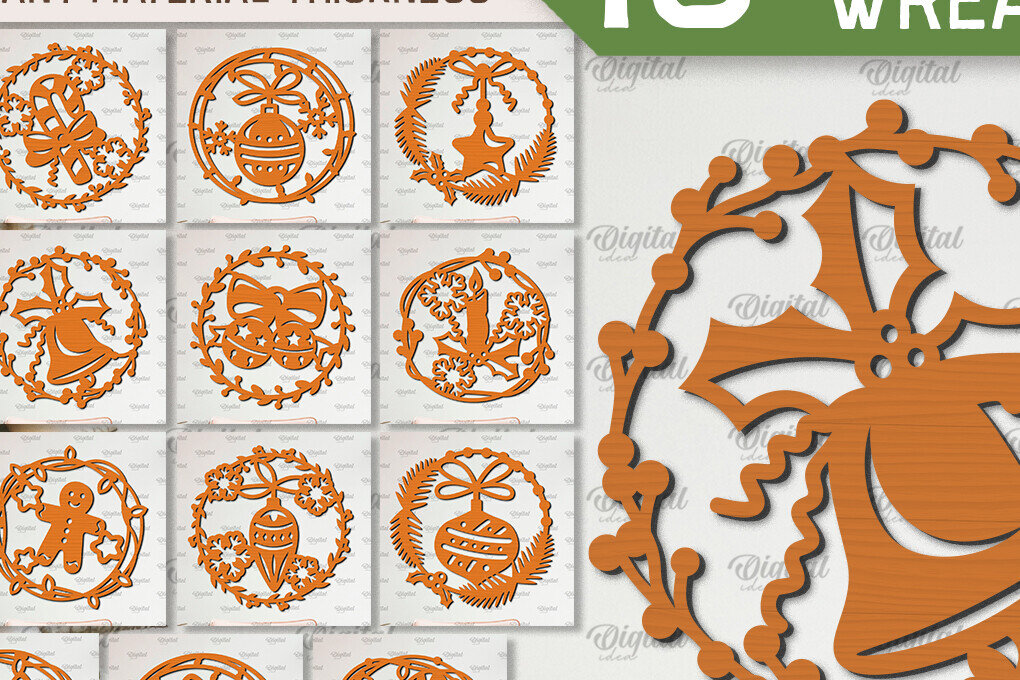 Σετ των 3 Intra απο ξύλο plywood 3mm-4mm πάχος - Χριστουγεννιάτικα στεφάνια κομμένα με λέιζερ Δίασταση 15x15 cm INTRAFABR-99885639