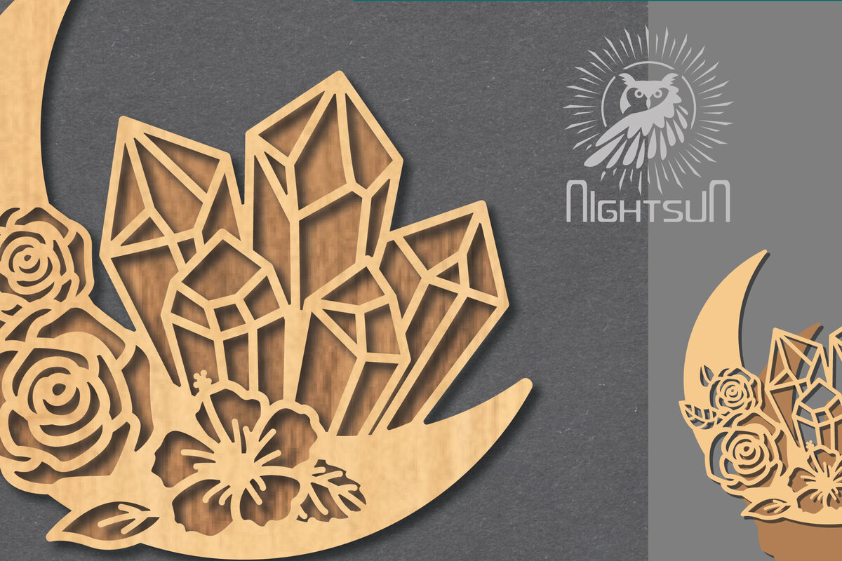 Σετ των 2 Intra απο ξύλο plywood 3mm-4mm πάχος - Διακόσμηση Chrystal Moon Cut Laser 1 Δίασταση 20x20 cm INTRAFABR-122555735