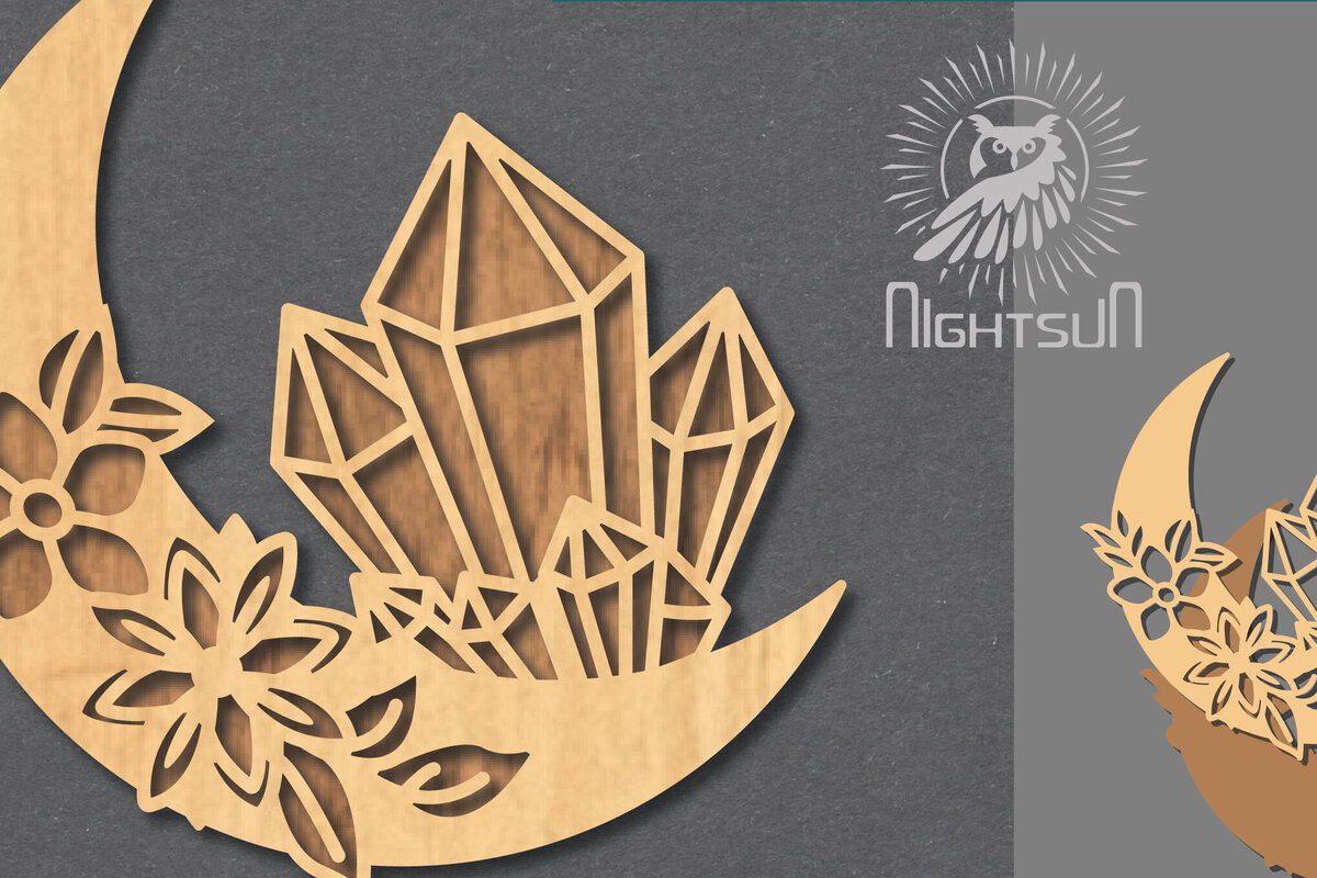 Σετ των 2 Intra απο ξύλο plywood 3mm-4mm πάχος - Διακόσμηση Chrystal Moon Cut Laser 2 Δίασταση 20x20 cm INTRAFABR-122555813