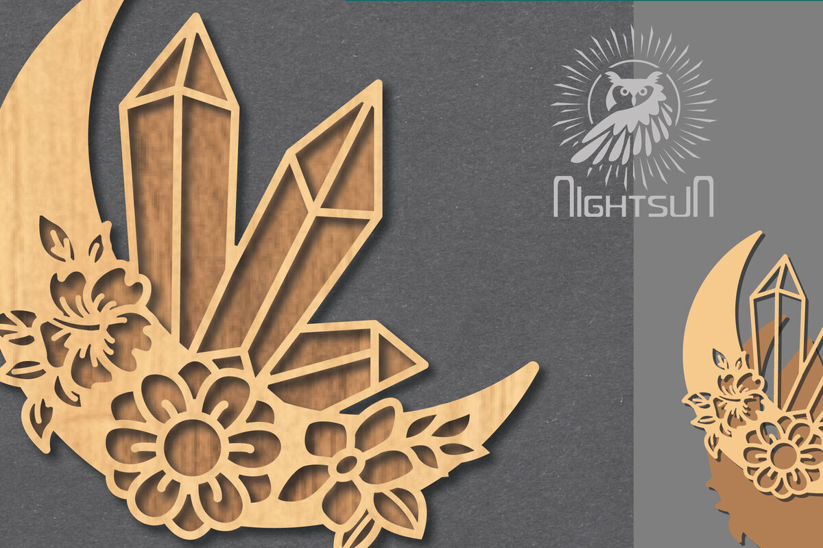 Σετ των 2 Intra απο ξύλο plywood 3mm-4mm πάχος - Διακόσμηση Chrystal Moon Cut Laser 3 Δίασταση 20x20 cm INTRAFABR-122555857