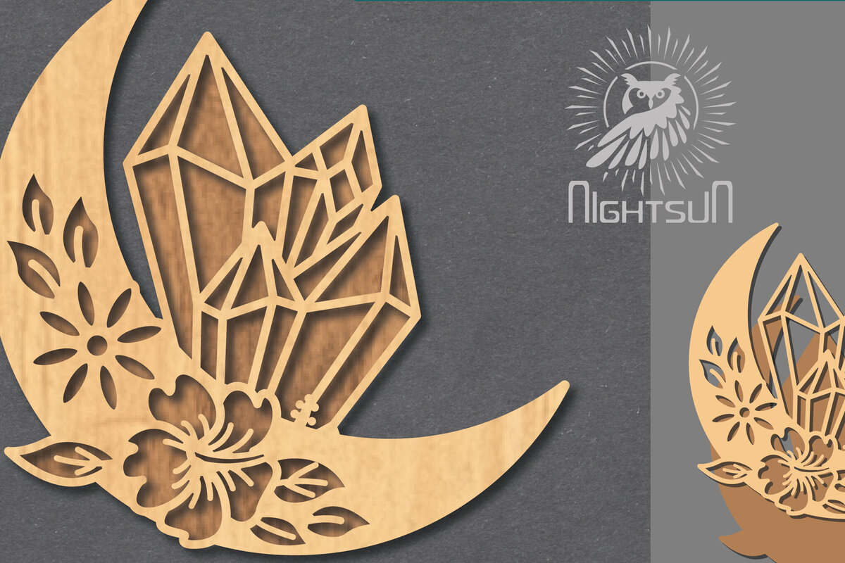 Σετ των 2 Intra απο ξύλο plywood 3mm-4mm πάχος - Διακόσμηση Chrystal Moon Cut Laser 5 Δίασταση 20x20 cm INTRAFABR-122555968