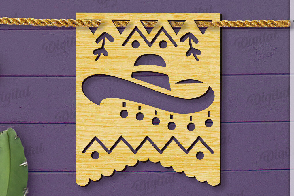 Σετ των 2 Intra απο ξύλο plywood 3mm-4mm πάχος - Cinco De Mayo Banner Laser Cut Δίασταση 30x20 cm INTRAFABR-118735102