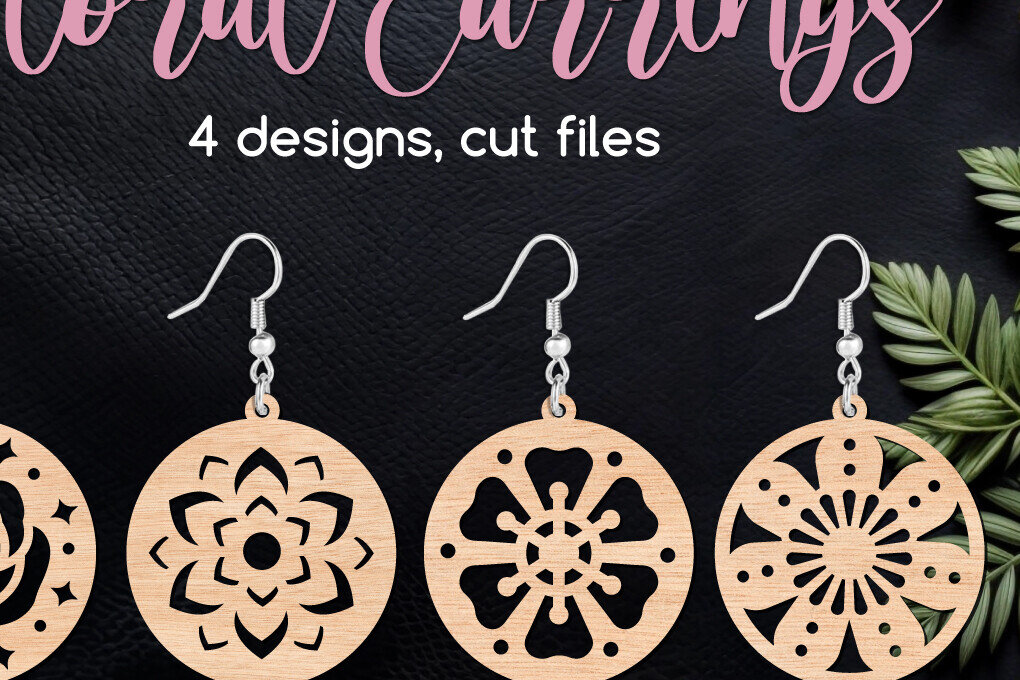 Σετ των 3 Intra απο ξύλο plywood 3mm-4mm πάχος - Circle Floral Earrings  Cut Files Δίασταση 3x3 cm INTRAFABR-104499564