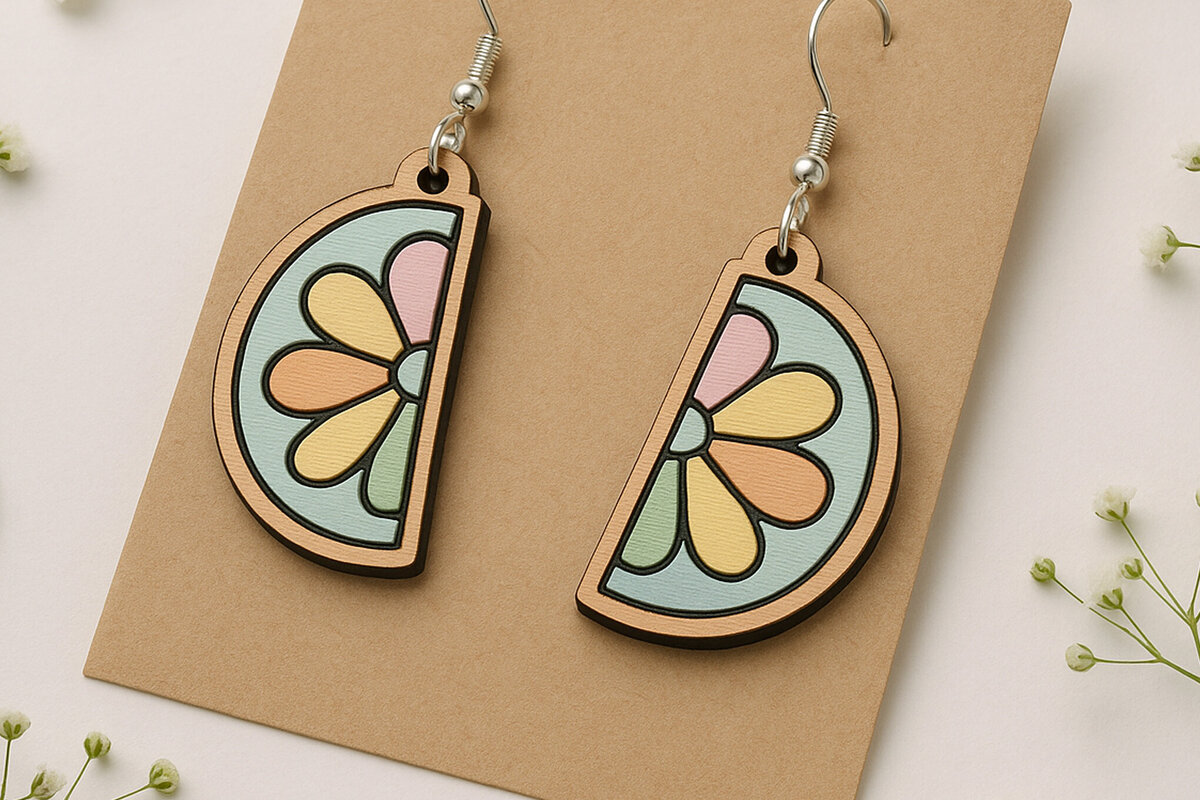 Σετ των 3 Intra απο ξύλο plywood 3mm-4mm πάχος - Σκουλαρίκια Citrus Slice  Δίασταση 3x3 cm INTRAFABR-123818130