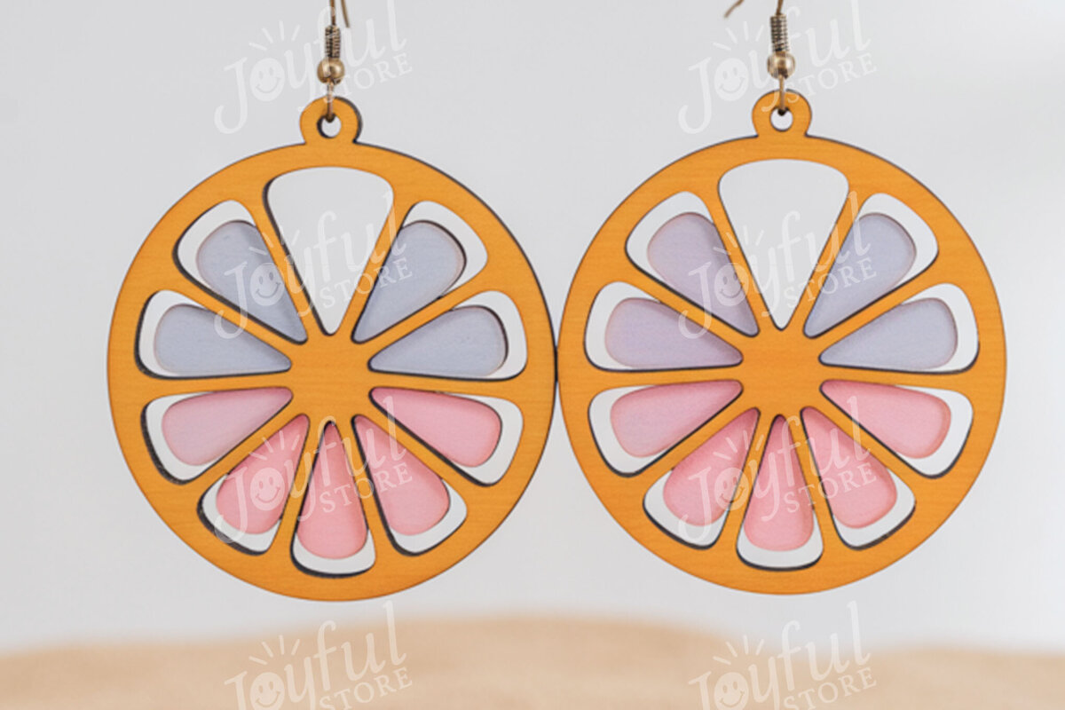 Σετ των 3 Intra απο ξύλο plywood 3mm-4mm πάχος - Citrus Slice Earrings   Δίασταση 3x3 cm INTRAFABR-122250320