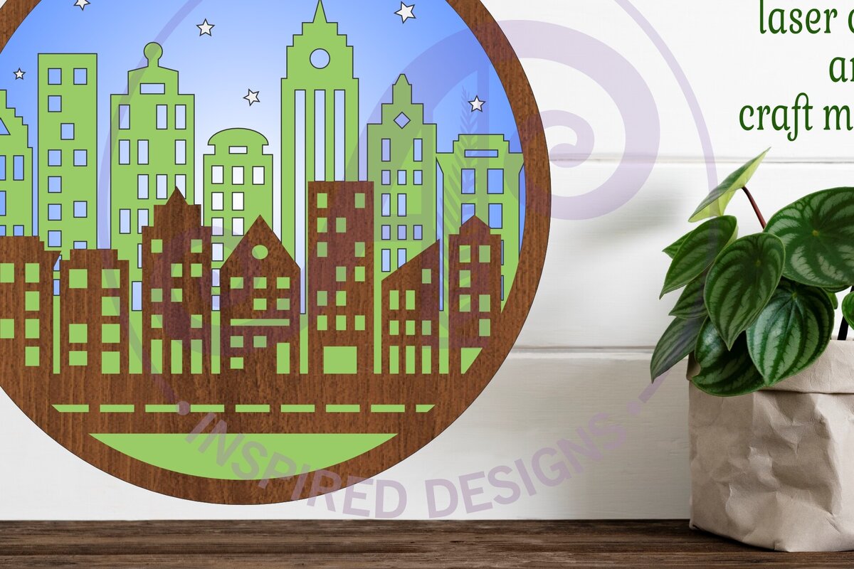 Intra απο ξύλο plywood 3mm-4mm πάχος - Πινακίδα τέχνης τοίχου με στρώσεις σκηνής πόλης,  Δίασταση 40x50 cm INTRAFABR-97337235