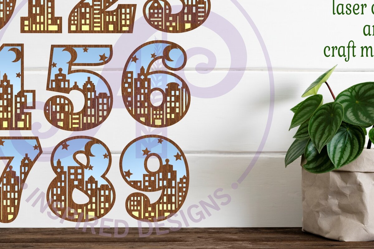 Intra απο ξύλο plywood 3mm-4mm πάχος - Σκηνή πόλης αριθμός δύο επιπέδων επιγραφή τοίχου Δίασταση 30x20 cm INTRAFABR-95480115