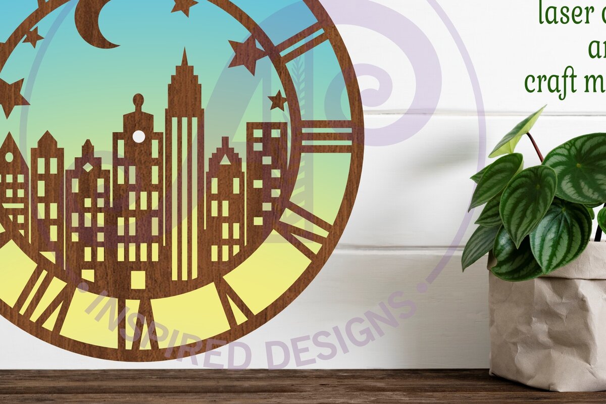 Intra απο ξύλο plywood 3mm-4mm πάχος - Πρότυπο κοπής λέιζερ ρολογιού τοίχου σκηνής πόλης Δίασταση 30x20 cm INTRAFABR-95323857