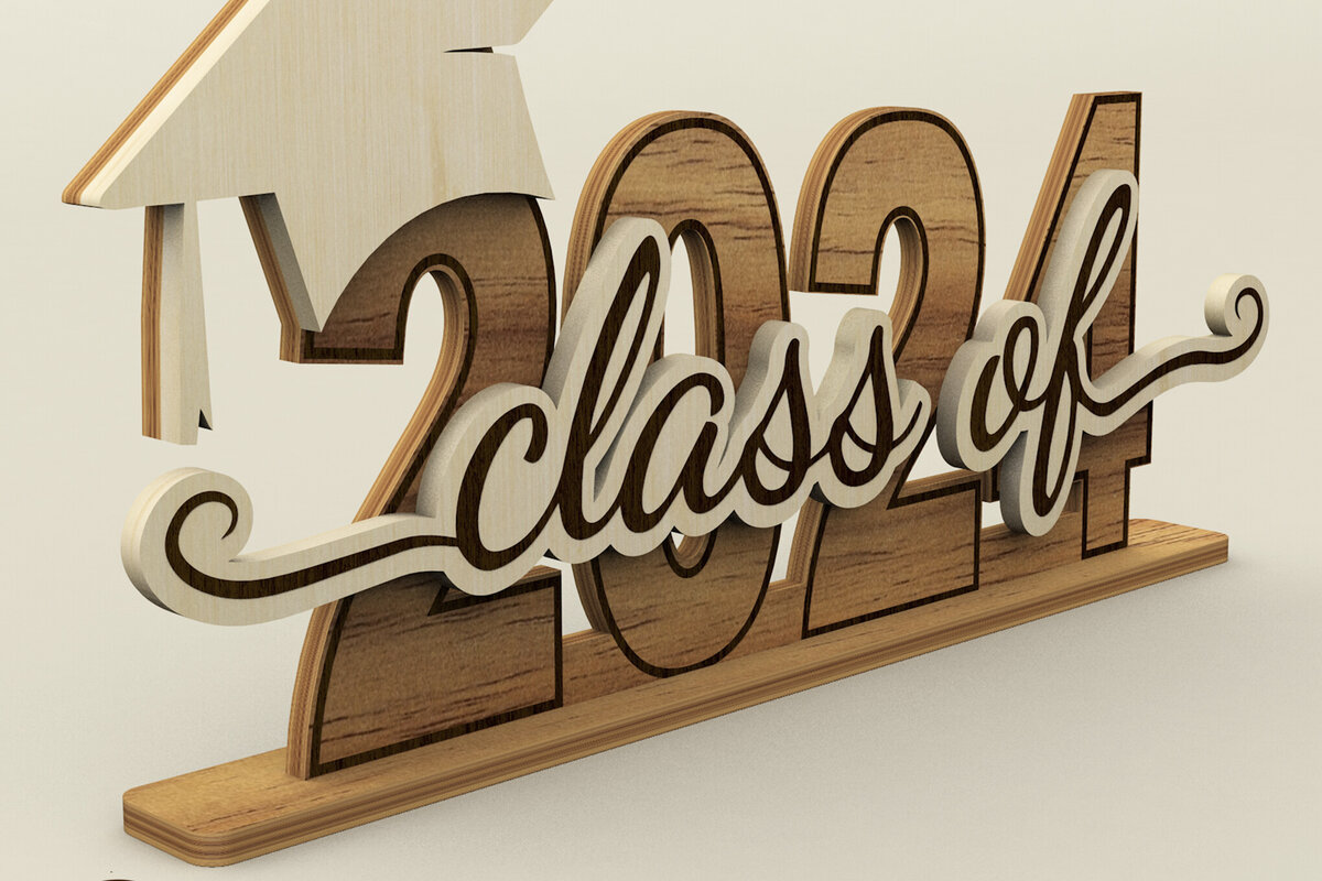 Σετ των 3 Intra απο ξύλο plywood 3mm-4mm πάχος - Class of 2024, Graduation Laser Cut File Δίασταση 6x3 cm INTRAFABR-98863837