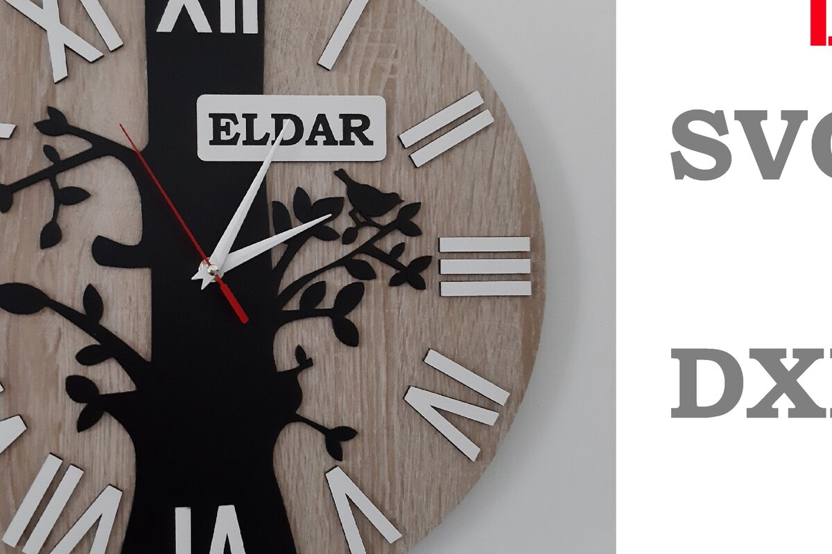 Σετ των 2 Intra απο ξύλο plywood 3mm-4mm πάχος - Clock Laser Cut - Ρολόι δέντρου με όνομα Δίασταση 30x20 cm INTRAFABR-73582139