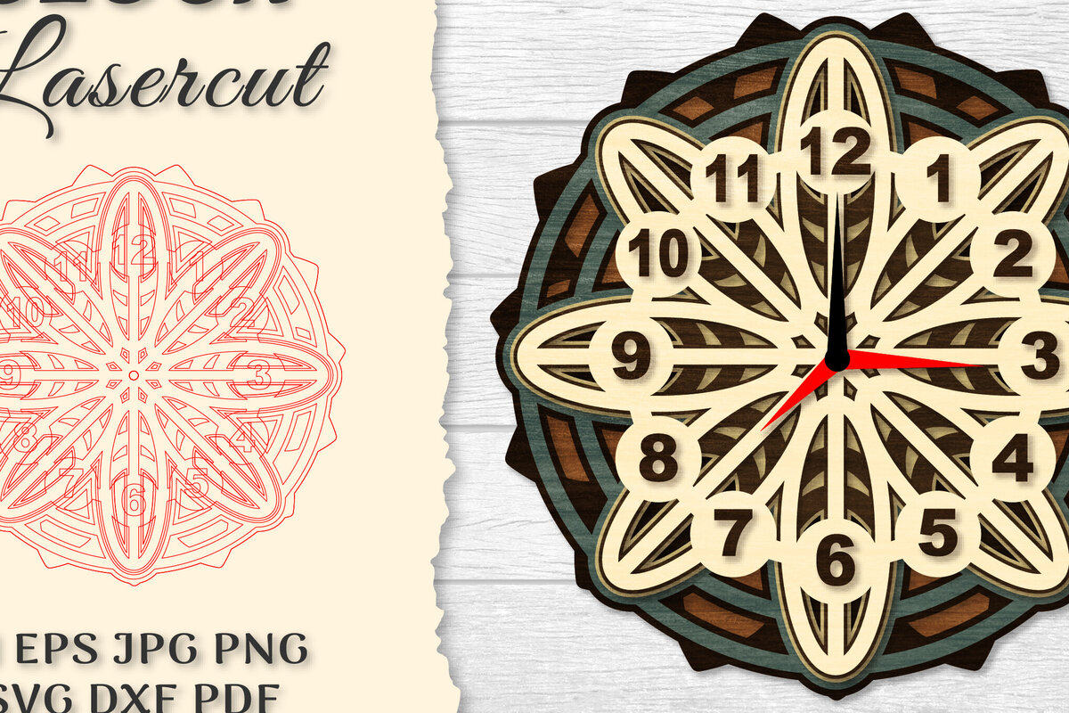 Intra απο ξύλο plywood 3mm-4mm πάχος - Ρολόι Mandala Lasercut Δίασταση 30x30 cm INTRAFABR-120626402