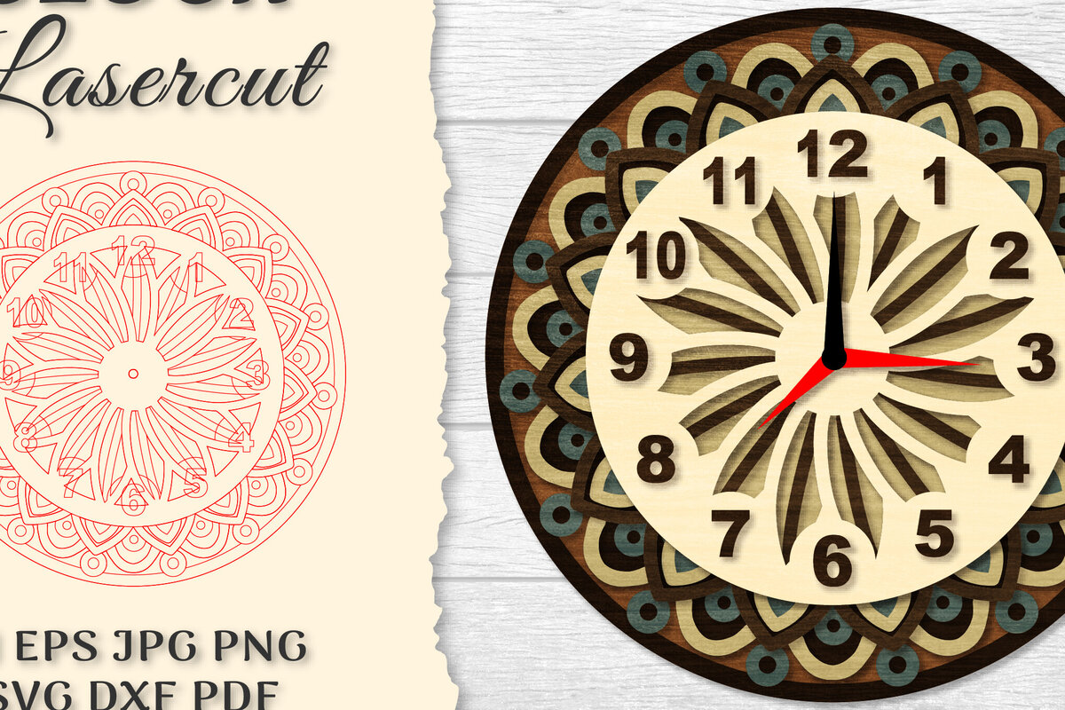 Intra απο ξύλο plywood 3mm-4mm πάχος - Ρολόι Mandala Lasercut Δίασταση 30x30 cm INTRAFABR-120626395