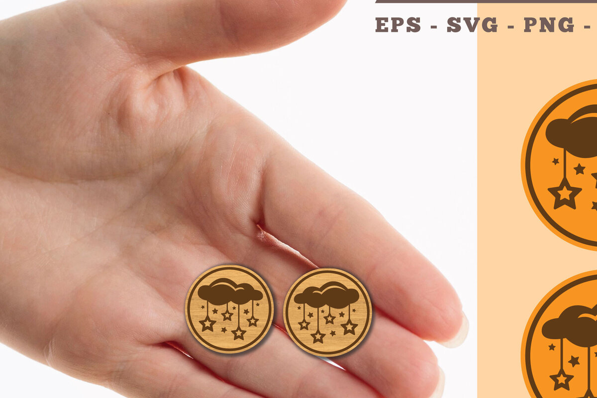 Σετ των 3 Intra απο ξύλο plywood 3mm-4mm πάχος - Σκουλαρίκια Cloud and Star Cut Laser  Δίασταση 3x3 cm INTRAFABR-102680388