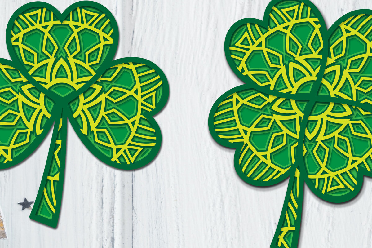 Σετ των 2 Intra απο ξύλο plywood 3mm-4mm πάχος - Clover Mandala 3D Layered Papercut Δίασταση 30x30 cm INTRAFABR-89420488