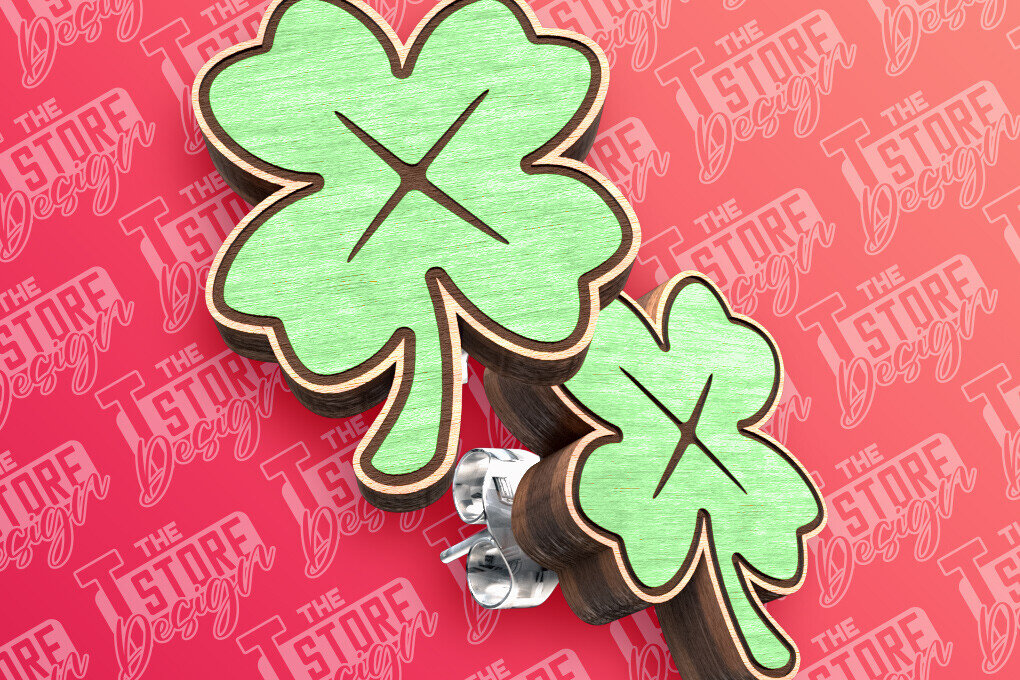 Σετ των 3 Intra απο ξύλο plywood 3mm-4mm πάχος - Σκουλαρίκια Clover Stud Σχέδιο κοπής με λέιζερ Δίασταση 3x3 cm INTRAFABR-83536195