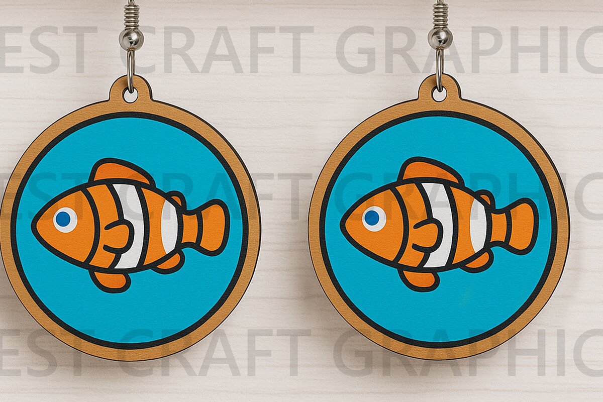 Σετ των 3 Intra απο ξύλο plywood 3mm-4mm πάχος - Σκουλαρίκια με λέιζερ Clownfish  Δίασταση 3x3 cm INTRAFABR-123663746