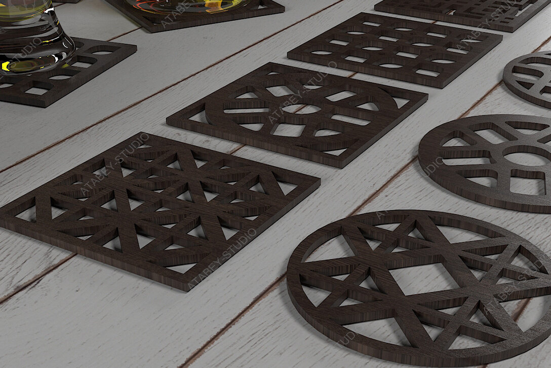 Intra απο ξύλο plywood 3mm-4mm πάχος - Coaster Laser Cut / Αρχεία Glowforge  Δίασταση 30x20 cm INTRAFABR-65762926