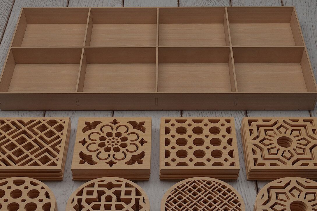 Intra απο ξύλο plywood 3mm-4mm πάχος - Σετ σουβέρ και κουτί με διαχωριστικά Δίασταση 30x20 cm INTRAFABR-43561409