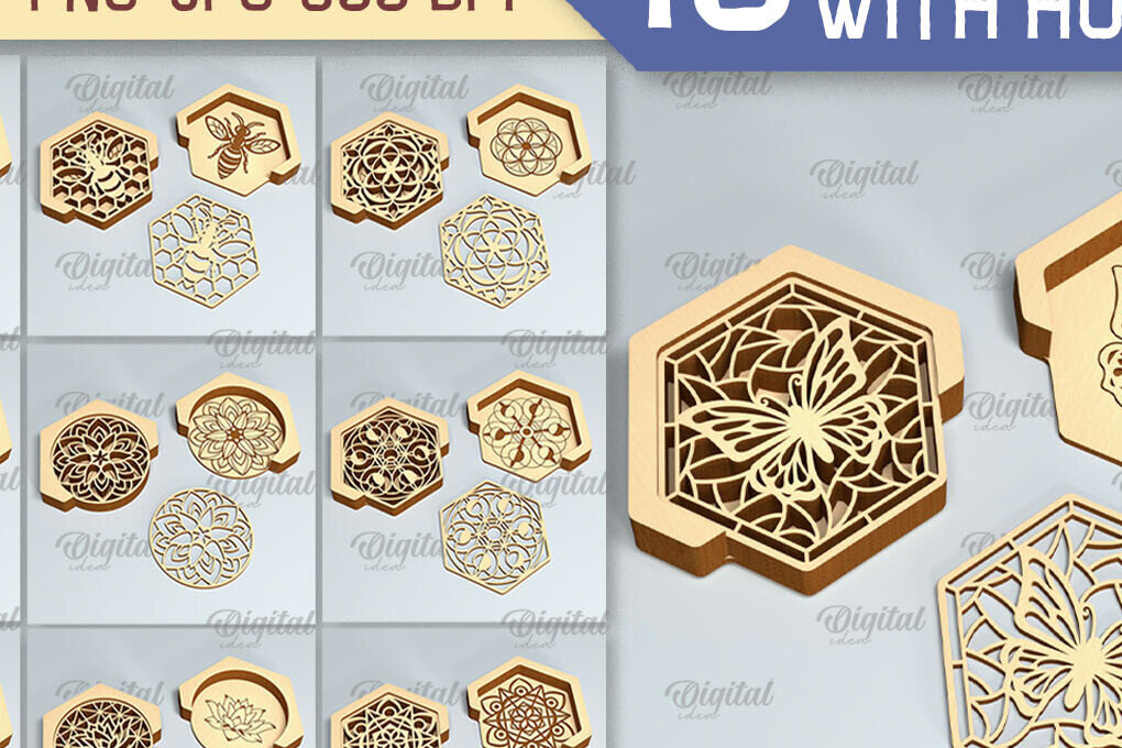 Σετ των 2 Intra απο ξύλο plywood 3mm-4mm πάχος - Σουβέρ με θήκη Laser Cut Bundle Δίασταση 30x20 cm INTRAFABR-90505692