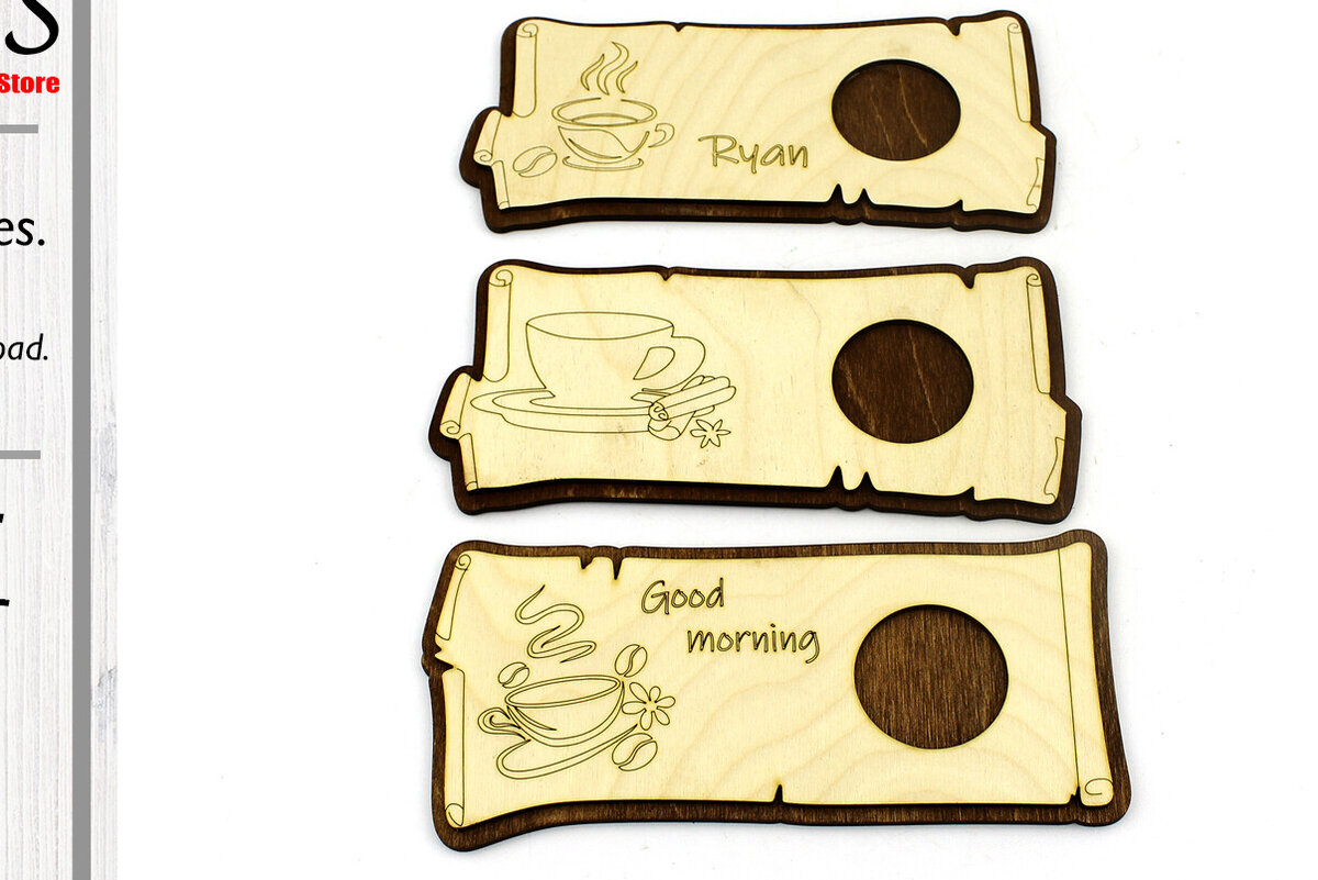 Σετ των 2 Intra απο ξύλο plywood 3mm-4mm πάχος - Σουβέρ. 3 Μοντέλα.  κοπής με λέιζερ Δίασταση 10x21 cm INTRAFABR-90356433