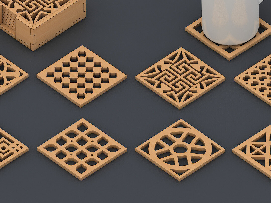 Σετ των 2 Intra απο ξύλο plywood 3mm-4mm πάχος - Σουβέρ και ντεκόρ  DXF CDR Αρχεία 094 Δίασταση 30x20 cm INTRAFABR-60970532