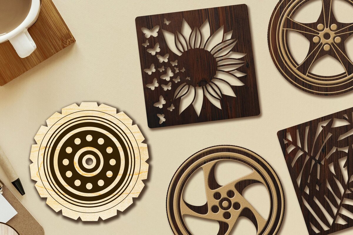 Σετ των 3 Intra απο ξύλο plywood 3mm-4mm πάχος - Πρότυπα δέσμης COASTERS για κοπή Δίασταση 4x4 cm INTRAFABR-34511003