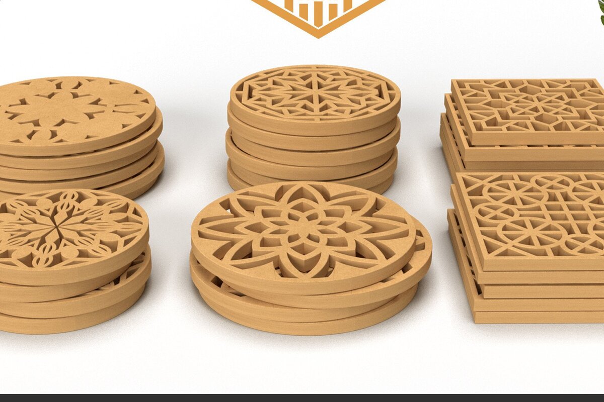 Σετ των 2 Intra απο ξύλο plywood 3mm-4mm πάχος - Σχεδιασμός σουβέρ / Cnc Pattern Cut Laser Δίασταση 30x30 cm INTRAFABR-38742266