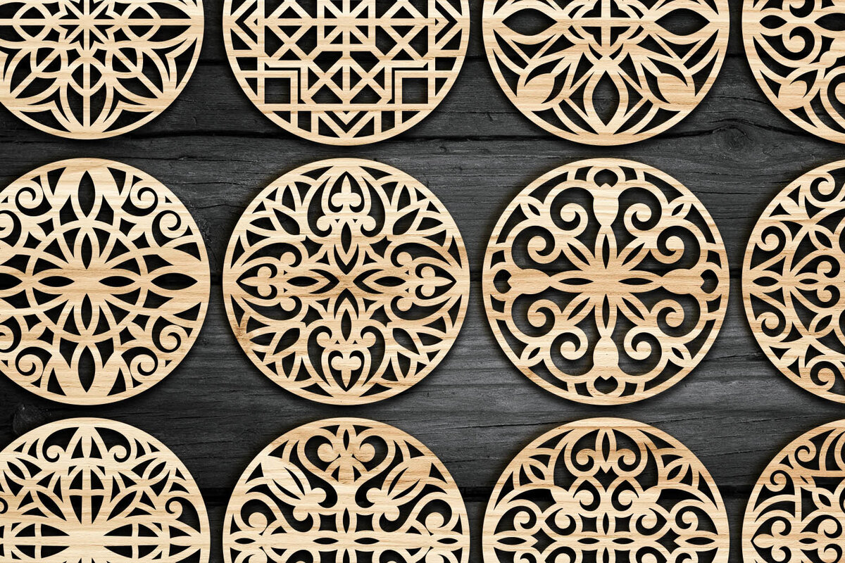 Intra απο ξύλο plywood 3mm-4mm πάχος - Coasters Grill Laser Cut  Πακέτο 10 Δίασταση 30x30 cm INTRAFABR-73669259