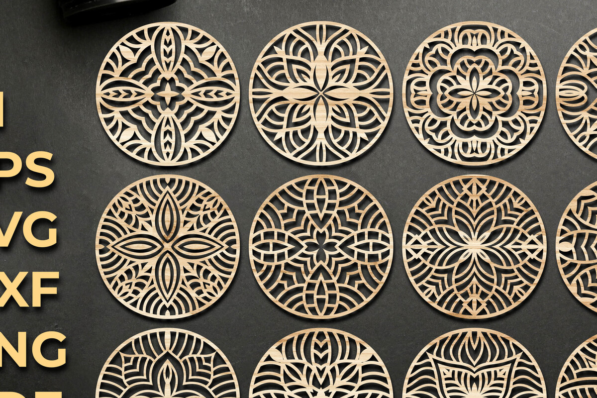 Σετ των 2 Intra απο ξύλο plywood 3mm-4mm πάχος - Πακέτο αρχείων  Coasters Cut Laser Δίασταση 30x20 cm INTRAFABR-66130663