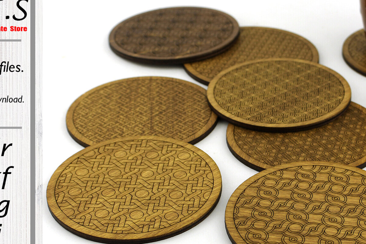 Σετ των 2 Intra απο ξύλο plywood 3mm-4mm πάχος - Σουβέρ.  λέιζερ. Σετ 9 σουβέρ Δίασταση 20x20 cm INTRAFABR-90348818