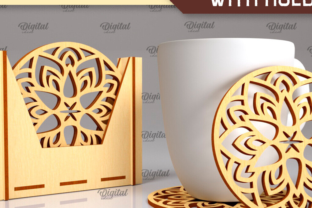 Intra απο ξύλο plywood 3mm-4mm πάχος - Σουβέρ με θήκη Laser Cut Design Δίασταση 30x20 cm INTRAFABR-102845595